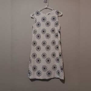 Karl Lagerfeld Paris Women White-Black Embroidered Dress Daisy Chiffon
